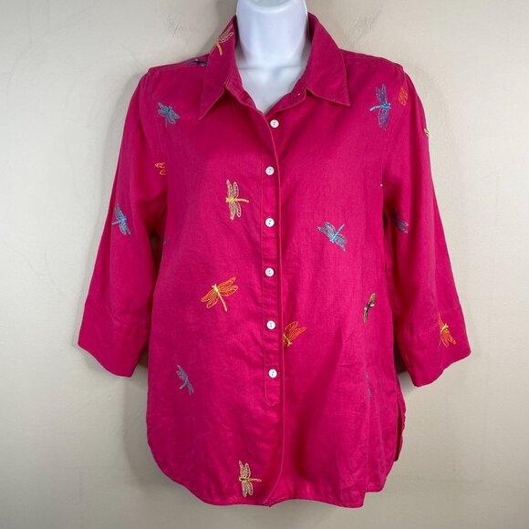 Embroidered Dragonfly Pink Women's Top - Picture 2 of 12